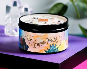 INNER TRUTH | Magic Aromatherapy Candle - Crystal & Herb Infused Candle - Woodsy Spice