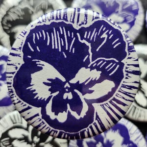 Pansy block-printed pinback button | gay pride (2.25")