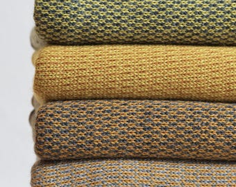 Artisanal baby alpaca soft wide scarf, handcrafted natural wool knit, fair isle pattern, fine two-tone perries texture