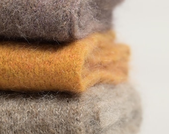 Artisanal brushed alpaca and mohair fluffy scarf, handcrafted natural wool knit, classic stockinette knit with a fluffy feathery texture