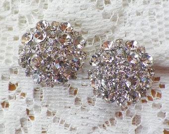 Vintage Sparkling Clear Rhinestone Clip On Earrings, Signed RMN, Silver Tone Metal, Clip Ons / Clip Backs, Vintage Bride, Bridal / Evening