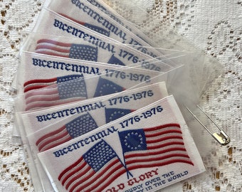 Lot of Seven Vintage Estate Nylon Large Clothing Labels, Unused, Scrapbooking, Quilting, Notion, Old Glory, USA Flag, Bicentennial