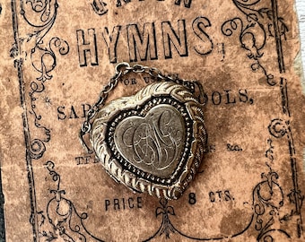 Exquisite Estate Vintage / Antique Monogramed Heart Shaped Chatelaine Locket, Gold Filled / Overlay, CME CEM