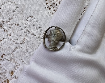 Vintage Estate Adjustable 1940 Mercury Dime Cutout Ring, Mercury god of Commerce, 10 Cent Coin Jewelry