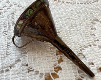 Tiny Delicate Vintage Sterling Silver Abalone Shell Inlaid Perfume Funnel, Perfume Accessory, 925 Little Estate ollectible