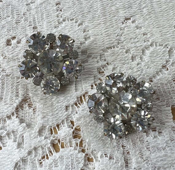 Two Super Sparkly Clear Rhinestone Flower Shaped … - image 2