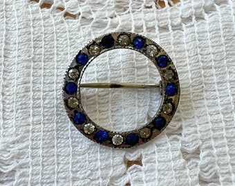 Vintage Estate Small Sterling Silver Circle Brooch / Pin, Blue and Clear Rhinestones, Vintage Bride / Bridal, Little Accent Pin / Brooch