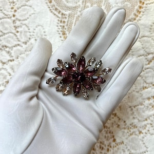 Vintage Amethyst Purple and Clear Rhinestone Brooch / Pin