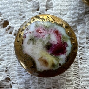 Two Vintage / Antique Hand Painted Porcelain Button Studs / Collar Studs / Shirt Studs, Gold Gilt Edges, Pink Roses image 5