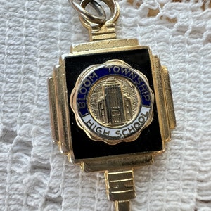 Vintage Estate Bloom Township High School Charm, Graduation Charm, Bloom High Schoo, Chicago Heights, Illinois, Cook County, Enamel image 1