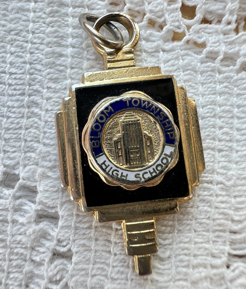 Vintage Estate Bloom Township High School Charm, Graduation Charm, Bloom High Schoo, Chicago Heights, Illinois, Cook County, Enamel image 1