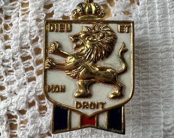 Vintage WWII British War Relief Pin, British War Relief Society, Dieu et mon droit, British Monarchy Moto, God and My Right, Lion