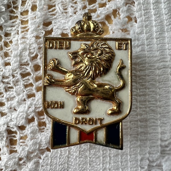 Vintage WWII British War Relief Pin, British War Relief Society, Dieu et mon droit, British Monarchy Moto, God and My Right, Lion