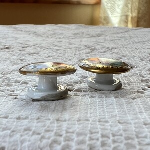 Two Vintage / Antique Hand Painted Porcelain Button Studs / Collar Studs / Shirt Studs, Gold Gilt Edges, Pink Roses image 8