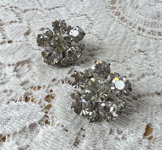 Two Super Sparkly Clear Rhinestone Flower Shaped … - image 3