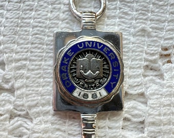 Vintage Estate Drake University Sterling Silver Charm, White and Blue Enamel, University Crest