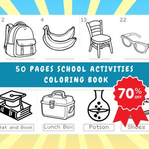 Back to School 50 Coloring Page Set - Instant Download - Fun Class Activity - School Coloring - Kid Coloring Pages - Pre-K - Kindergarten