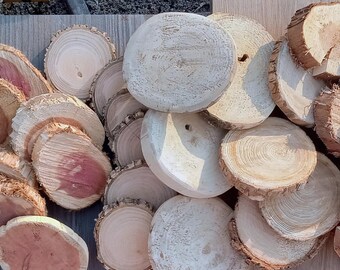 3"-4" mixed wood slices 50pc. Rustic wedding decor DIY crafts wooden ornaments