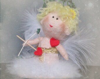 Saint Valentine Cupid Angel Felt softie for your lover - handmade doll gift decoration ornament cake topper keepsake