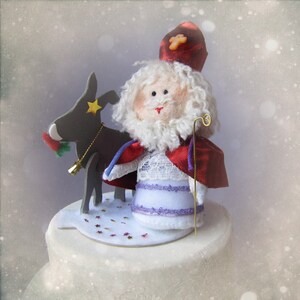 Saint Nicholas Catholic Sinterklaas Ornament Felt Sculpture Christmas Bishop felt doll for Cake topper doll softie Hand Made in France image 2