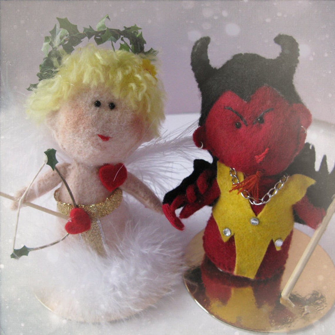 Custom wedding cake topper angel and devil bride and groom Custom wedding cake topper angel and devil bride and groom