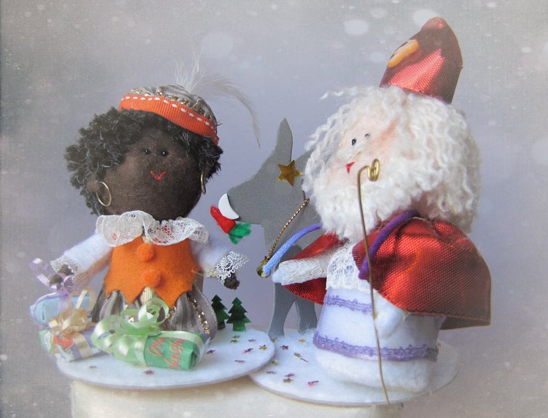 Saint Nicholas Catholic Sinterklaas Ornament Felt Sculpture Christmas Bishop felt doll for Cake topper doll softie Hand Made in France image 3