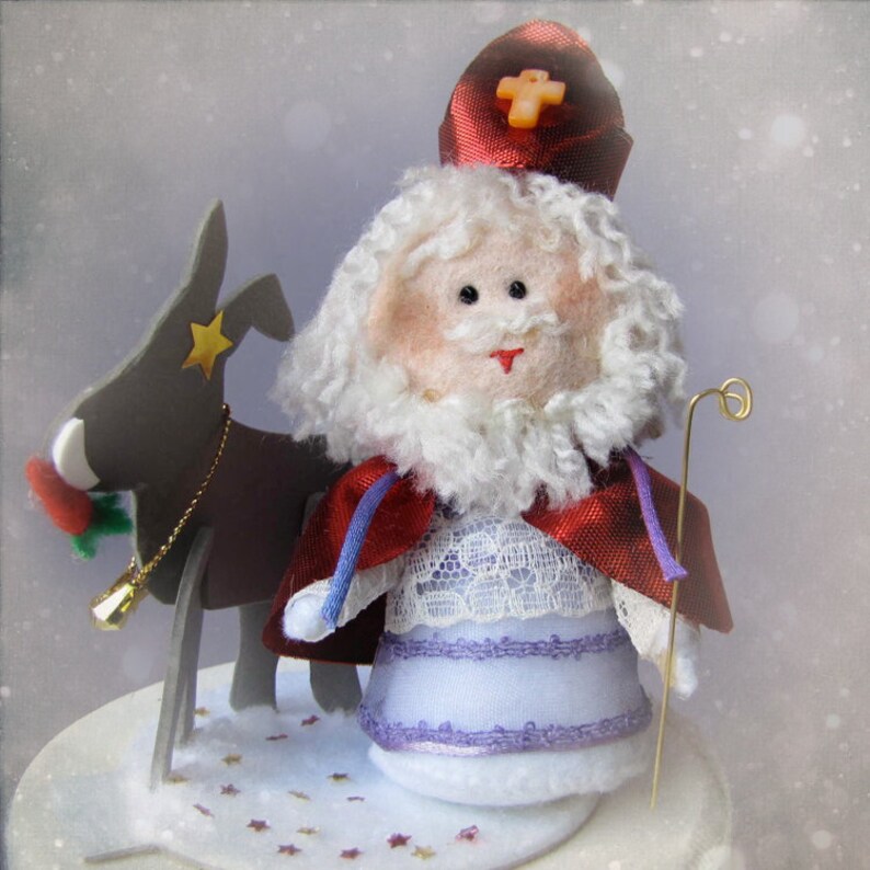 Saint Nicholas Catholic Sinterklaas Ornament Felt Sculpture Christmas Bishop felt doll for Cake topper doll softie Hand Made in France image 1