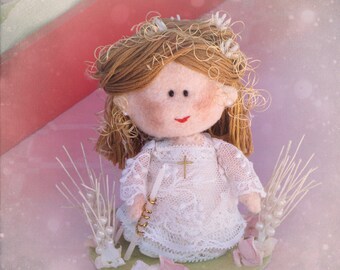 Communion Confirmation religious Cake Topper - Birthday, Baptism, Christening, Party Personalized OOAK doll Hand made in France