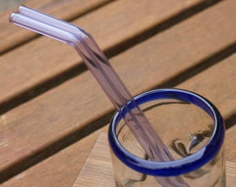 Two Lavender Bended Glass Straws, Lifetime Guarantee.