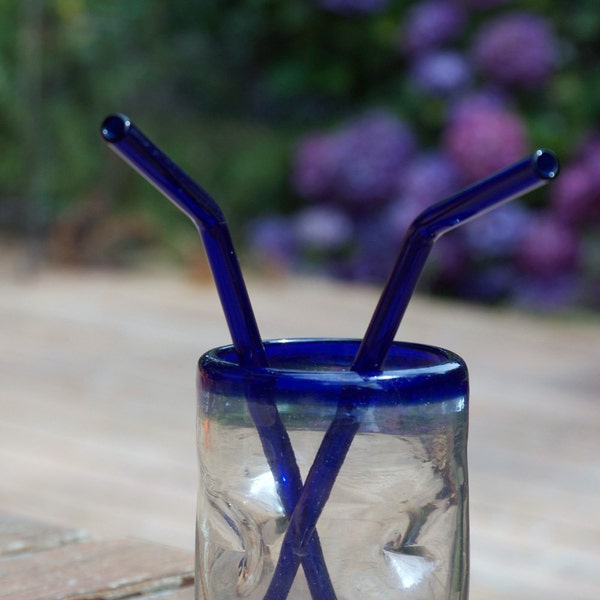 Glass Bended Straw - COBALT BLUE glass - Set of 2 - Reusable and Eco-Friendly -  Lifetime Guarantee