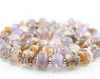 Lampwork Glass Beads: Pink, Sea Foam, Ivory, Nugget, Pebble, Organic - Set of 54 Beads - Artisan lampwork - MadeByFire