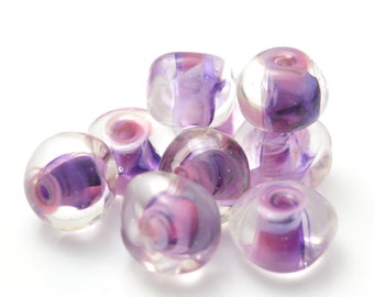 Lilli Flower Nugget Handmade Lampwork Beads - Set of 5 beads - Purple, Flower, Summer, Sweet, Pebble, Spacer  - MadeByFire