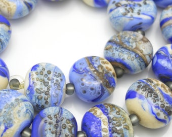 Ocean Blue Sea Shore Lampwork Beads - Handmade Lampwork Beads - Set of 17 Beads - Blue, Ocean, Fresh, Beach lampwork, Organic - MadeByFire
