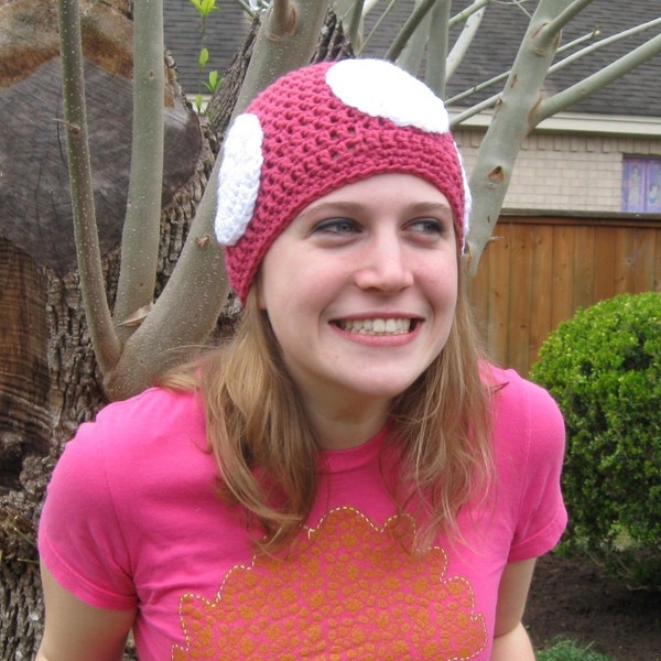 Pink And White Mushroom Hat, Crochet, Toadette, Nintendo