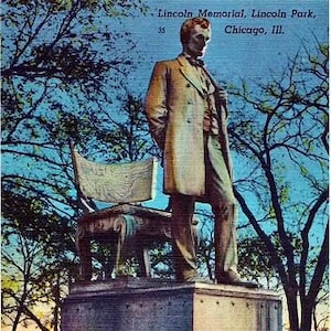 Carte postale vintage de Chicago - Lincoln debout à Lincoln Park (inutilisé)