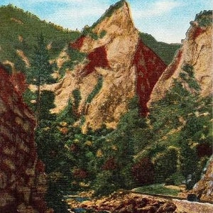 Carte postale californienne vintage - le long de la Kings Canyon Highway dans le parc national de Kings Canyon (inutilisé)