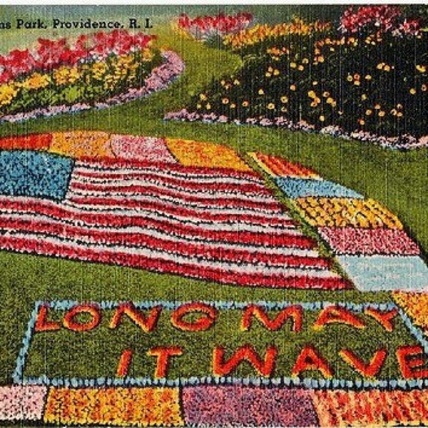 Vintage Rhode Island Postcard - The Floral Flag Garden at Roger Williams Park, Providence (Unused)