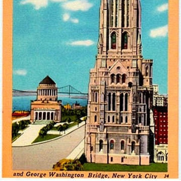 Vintage New York City Postcard - Riverside Church and Grant's Tomb (Unused)