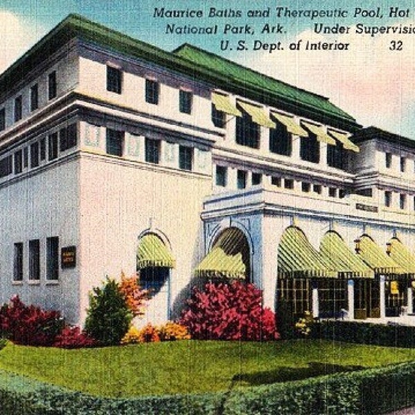 Vintage Arkansas Postcard - The Maurice Bathhouse at Hot Springs National Park (Unused)