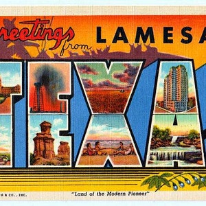 Carte postale vintage du Texas - Salutations de Lamesa, Texas (inutilisé)