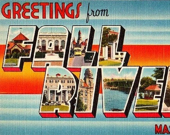 Vintage Massachusetts Postcard - Greetings from Fall River, Mass. (Unused)