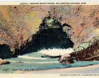 Yellowstone National Park Vintage Postcard - Dragon's Mouth Spring (Unused)