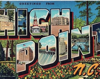 Vintage North Carolina Postcard - Greetings from High Point, N. C. (Unused)