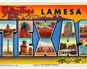 Vintage Texas Postcard - Greetings from Lamesa, Texas (Unused)