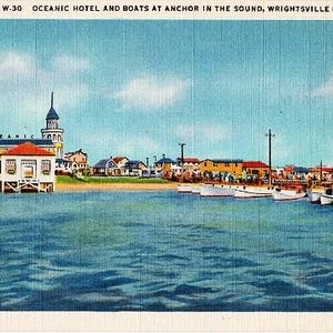 Carte postale vintage de Caroline du Nord - Boats at Anchor in the Sound, Wrightsville Beach (inutilisé)
