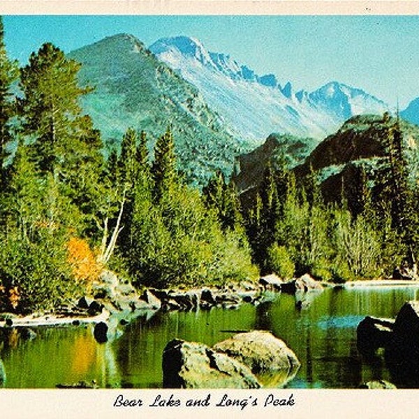 Vintage Colorado Postcard - Bear Lake and Longs Peak in Rocky Mountain National Park (Unused)