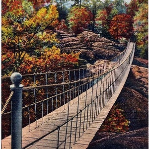 Carte postale vintage - Le pont tournant dans les jardins de Rock City à Lookout Mountain (inutilisé)