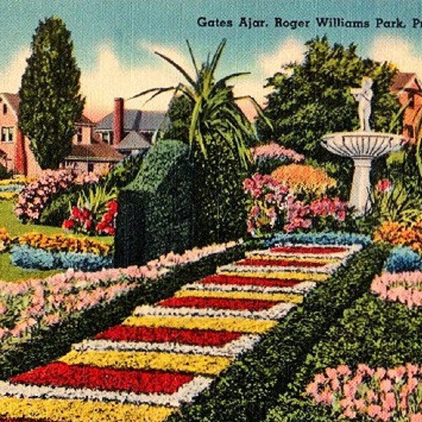 Vintage Rhode Island Postcard - The Gates Ajar Garden at Roger Williams Park, Providence (Unused)