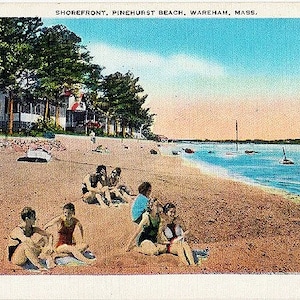 Carte postale vintage Cape Cod - Amateurs de plage à Pinehurst Beach, Wareham (inutilisé)