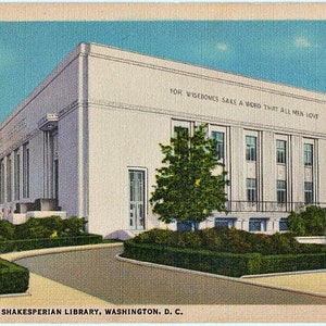 Carte postale vintage de Washington DC - La bibliothèque Folger Shakespeare (non utilisée)